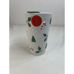 New Sunday Morning Ceramics Travel Mug 18oz Hand Painted Christmas Candy Cane